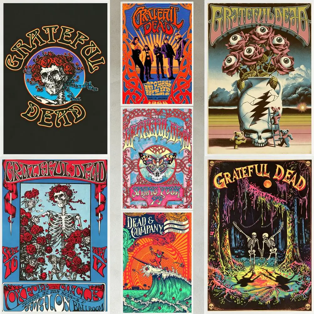 band Grateful Dead Poster Poster HD Waterproof Self-adhesive Art Print Wall Decor for Bedroom Living Room Gift