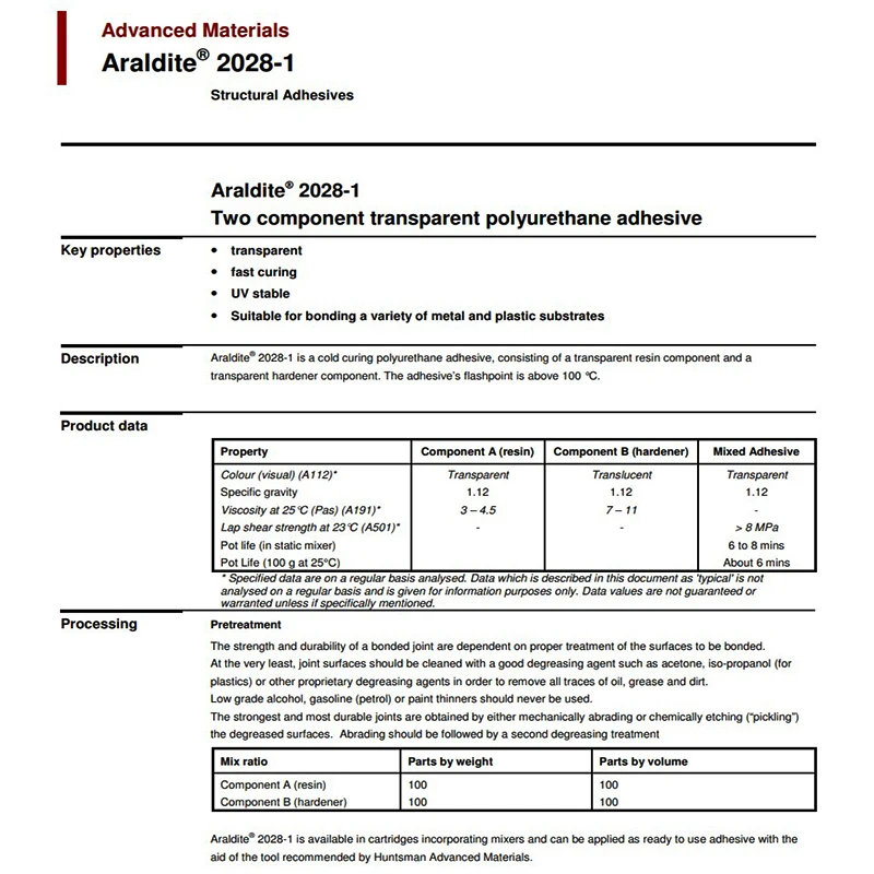 Araldite 2028-1 Transparenter Polyurethan AB-Klebstoff Schnell Härtender Klebstoff für Metall- und Kunststoffsubstrate UV-Beständiger 2K Weichkleber – Detail 3