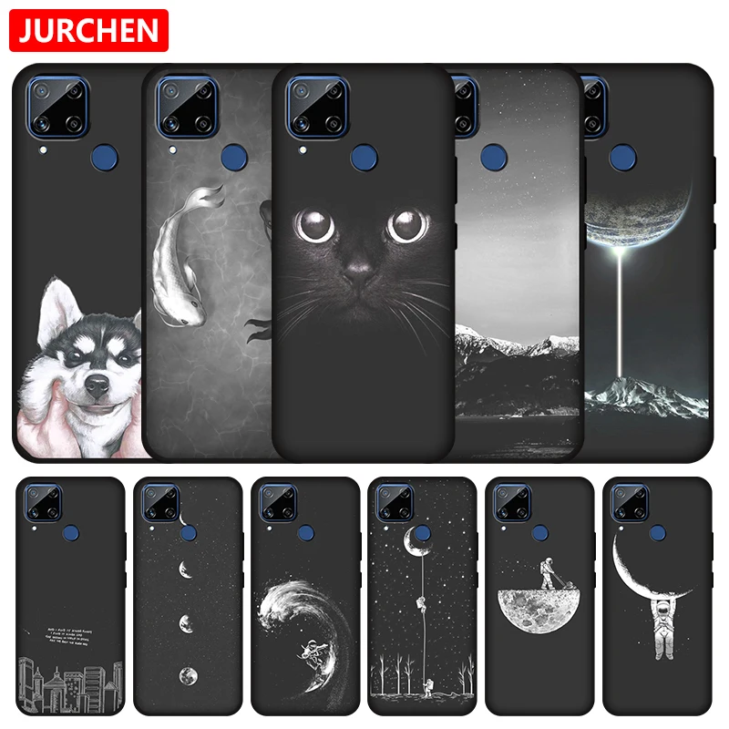 JURCHEN Custom Silicone Soft Phone Case For OPPO Realme C15 Matte Thin Back Cover For Realme C15 Fashion Cartoon Flower Planet