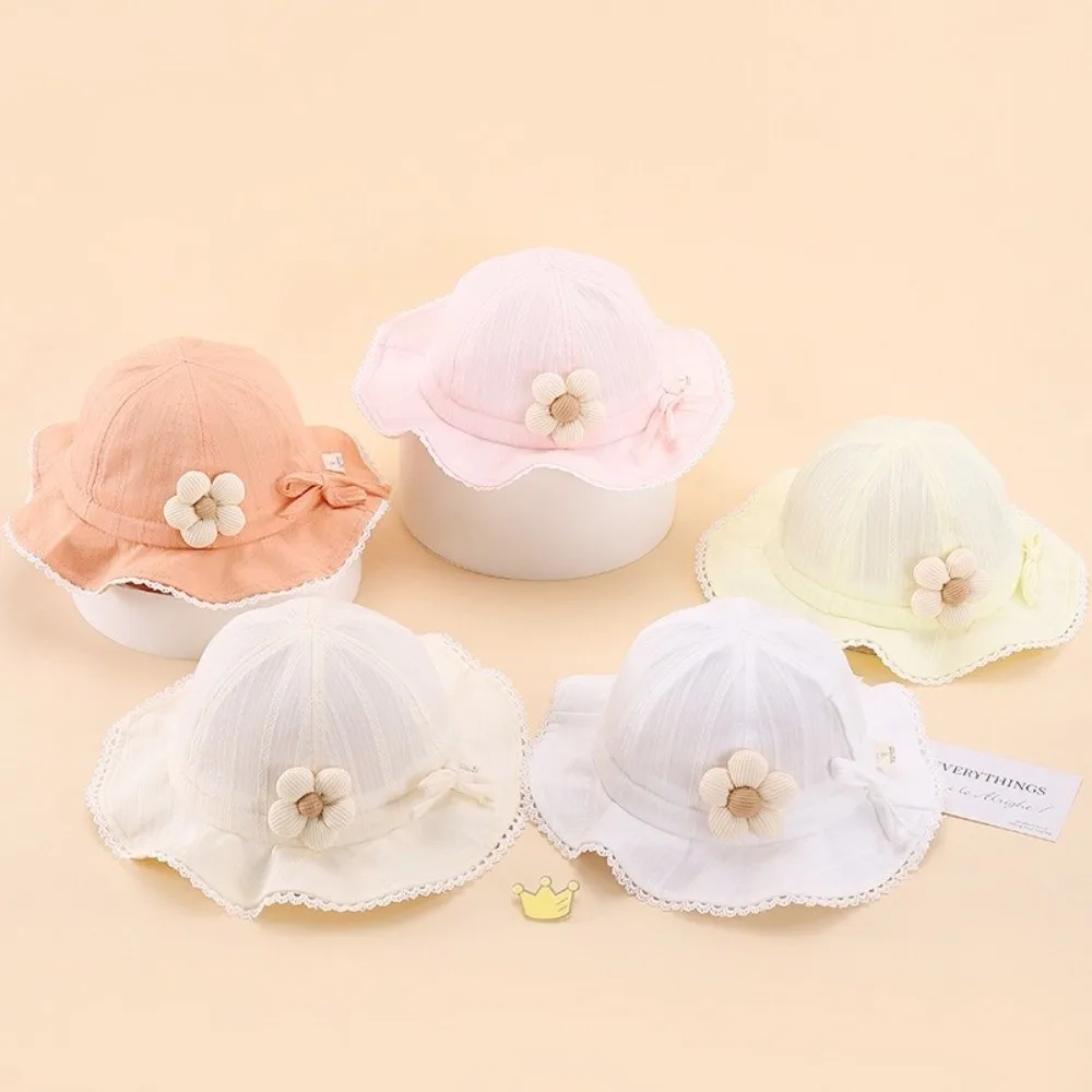 

Cute Cotton Baby Girl Bonnet Breathable Adjustable Infants Bonnets Flower Design Sun Protection Fisherman Hat Spring Autumn