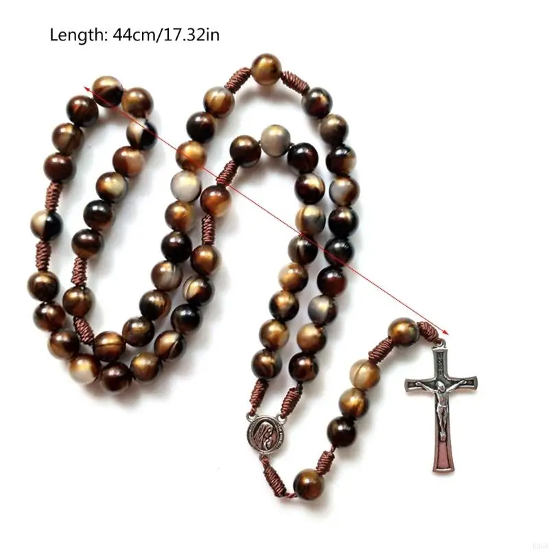 E06b contas marrons rosário colar católico para cruz religiosa longa corrente artesanal contas acrílico colar ornamentos