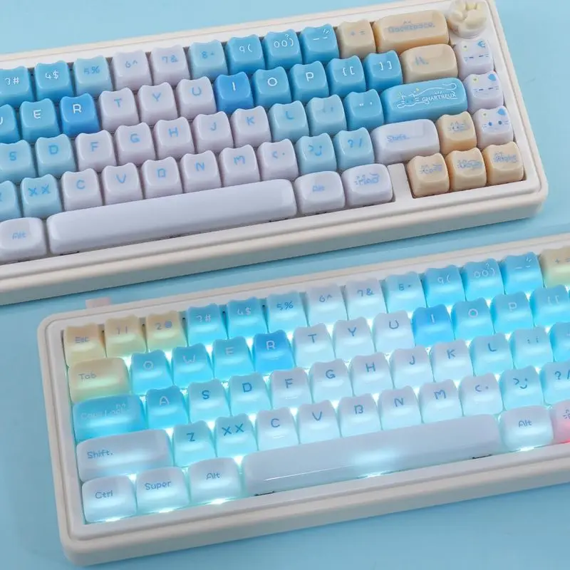 Jelly Jade Translucent Keycaps,148 Keys Cute Ragdoll Cat Mao Profile Custom PC Keycaps Set For MX Gaming Mechanical Keyboards