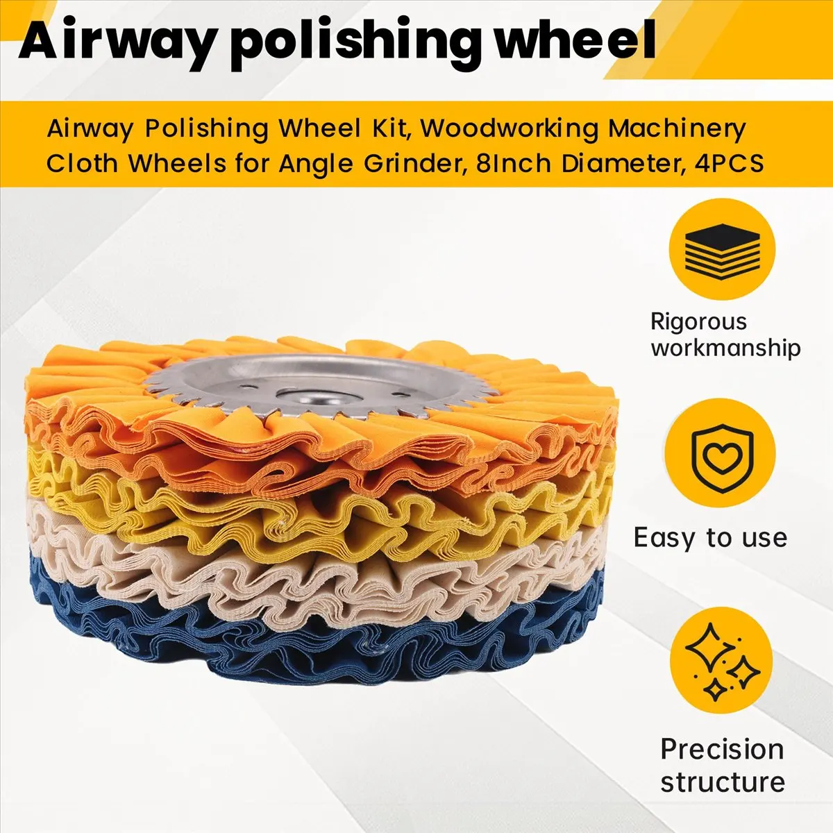 【Clearance Sale】Airway Polishing Wheel Kit, Woodworking Machinery Cloth Wheels for Angle Grinder, 8Inch Diameter, 4PCS