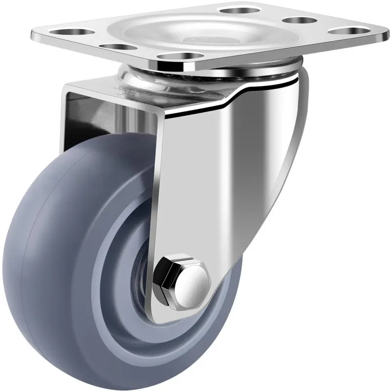 304 Stainless Steel Swivel Casters 1.5/2/3/4/5 Inches TPR Silent Rubber Wheels Waterproof Rustproof Furniture Casters Hand Truck image 6
