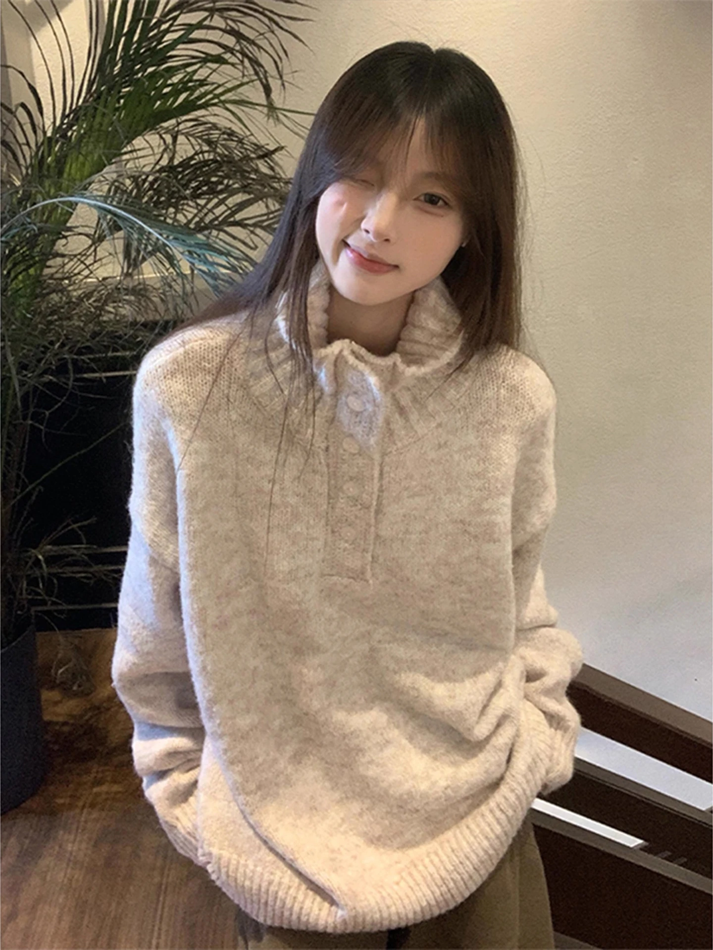 

American Sle Thiened High Collar Men's Knitwear Winter Casual Loose Fit Warm Sweater Versatile Lazy Sle Polyester Fiber