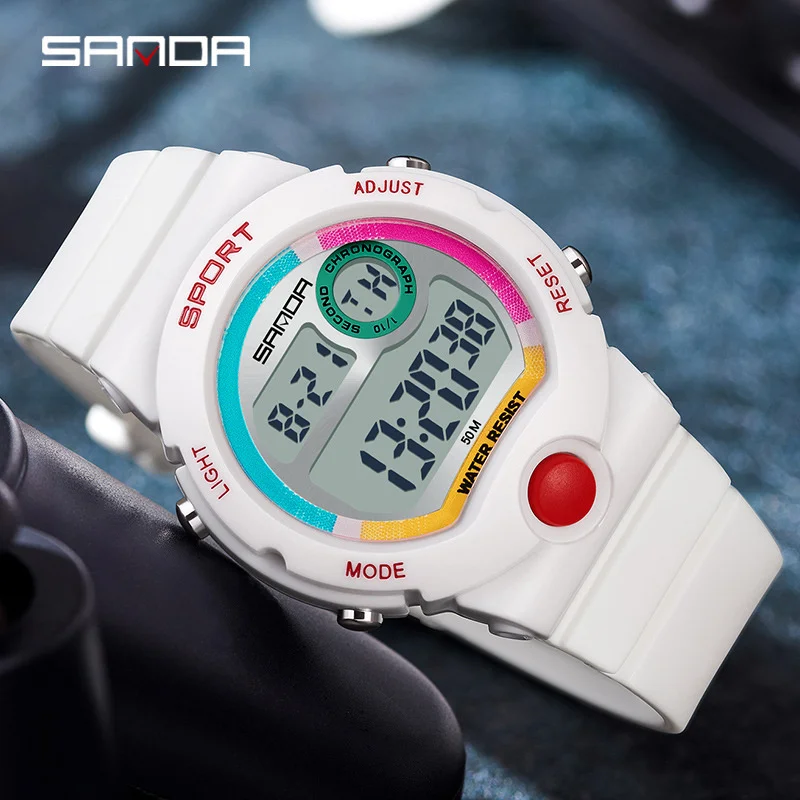 SANDA 6035 Women Lady Wristwatch Waterproof Shockproof Reloj Mujer Back Light Display  Multifunctional LED Digital Watches