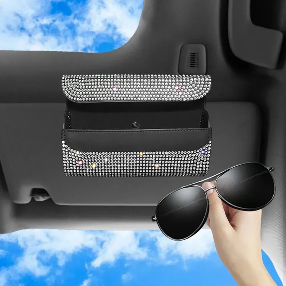 Rhinestone Crystal Car Sun Visor Glasses Case Sunglasses Storage Box Glasses Holder EyeGlasses Case Car Assessoires for Women