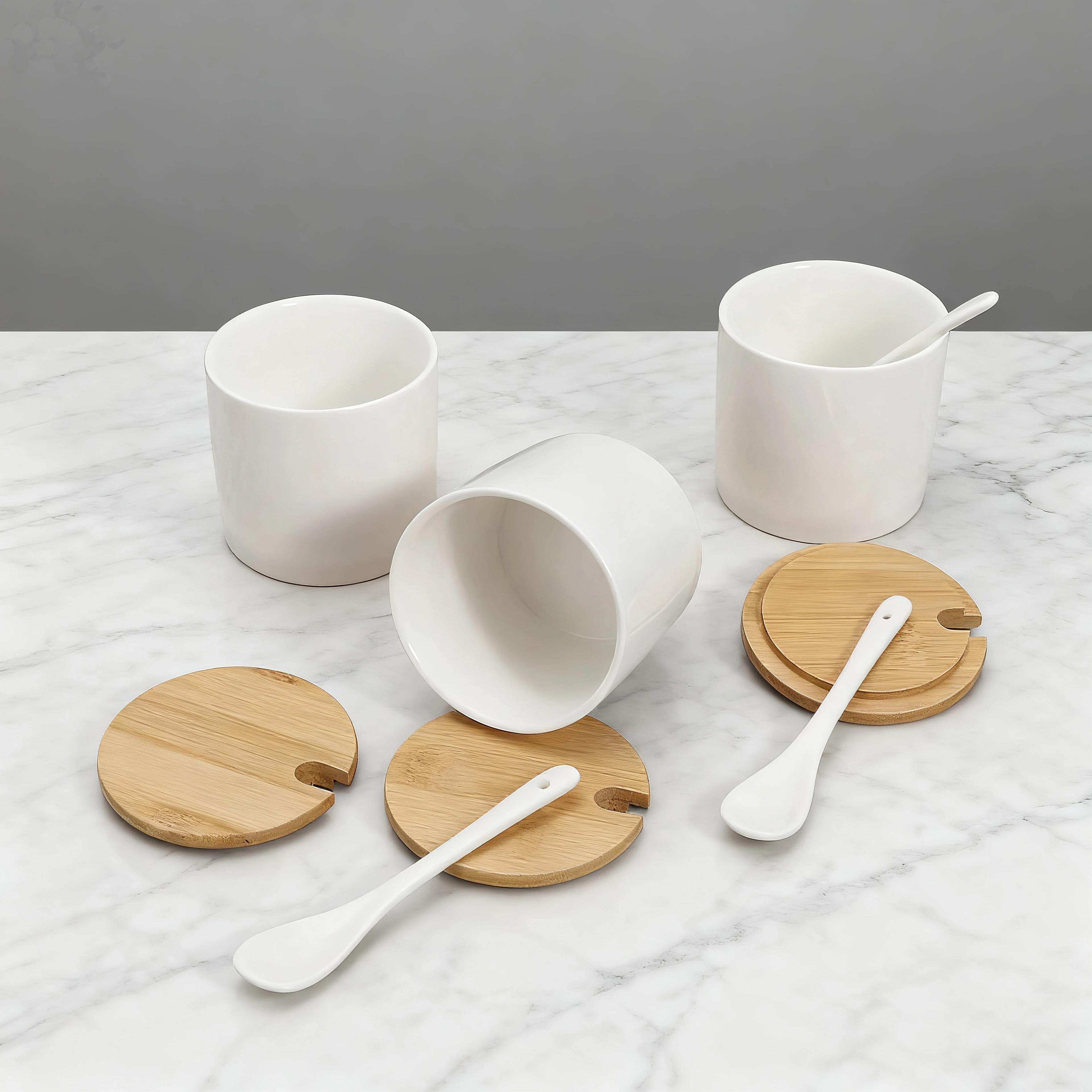 3pcs Set Nordic Household Creative Ceramic Seasoning Jars Salt Storage Tank Shaker Spice Box With Lid Kitchen Seasoning Tools