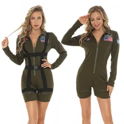 Movie Top Gun American Airforce Uniform Military Pilot Costume Lady Sexy Flight Jumpsuit Suits Adult Carnival Party Outfits