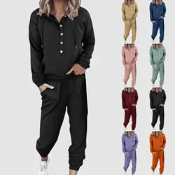 Women's Fashion Casual 2 Piece Sets Outfits Autumn Winter Hooded Sweatshirt And Jogger Pants Tracksuit Womens plus Size Overalls