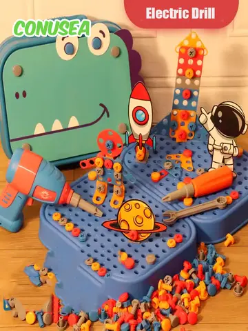 Children Toys Tool Set Electric Drill Screw Nut 3D Puzzle Toys Pretend Play Dinosaur Drilling Assembly Educational Toys for Boys