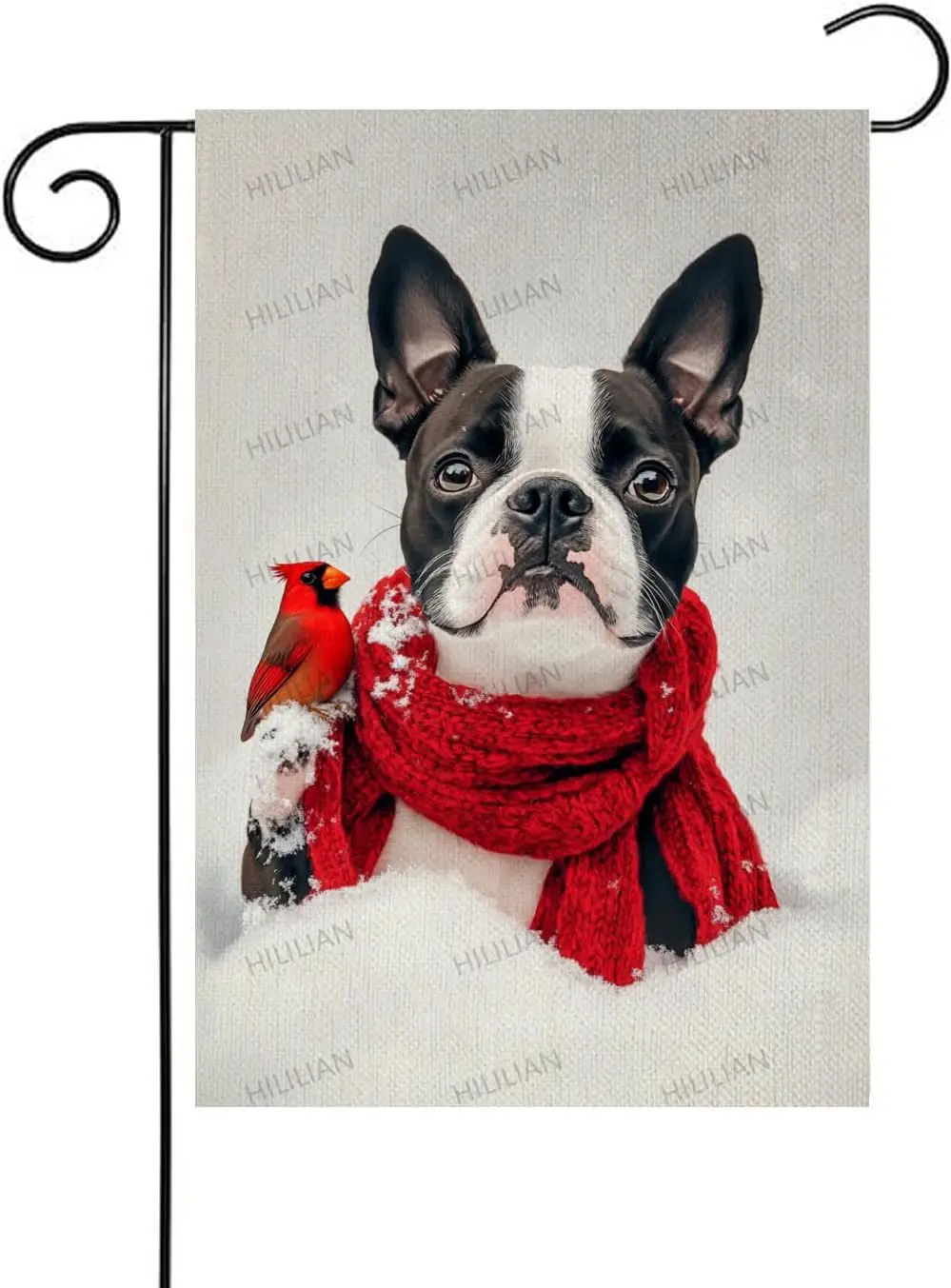 Winter Garden Flags,Funny Boston-Terrier-Dog Flags Cardinal House Flags 12 x 18 Inch Outdoor Christmas Flags for Christmas G KZA