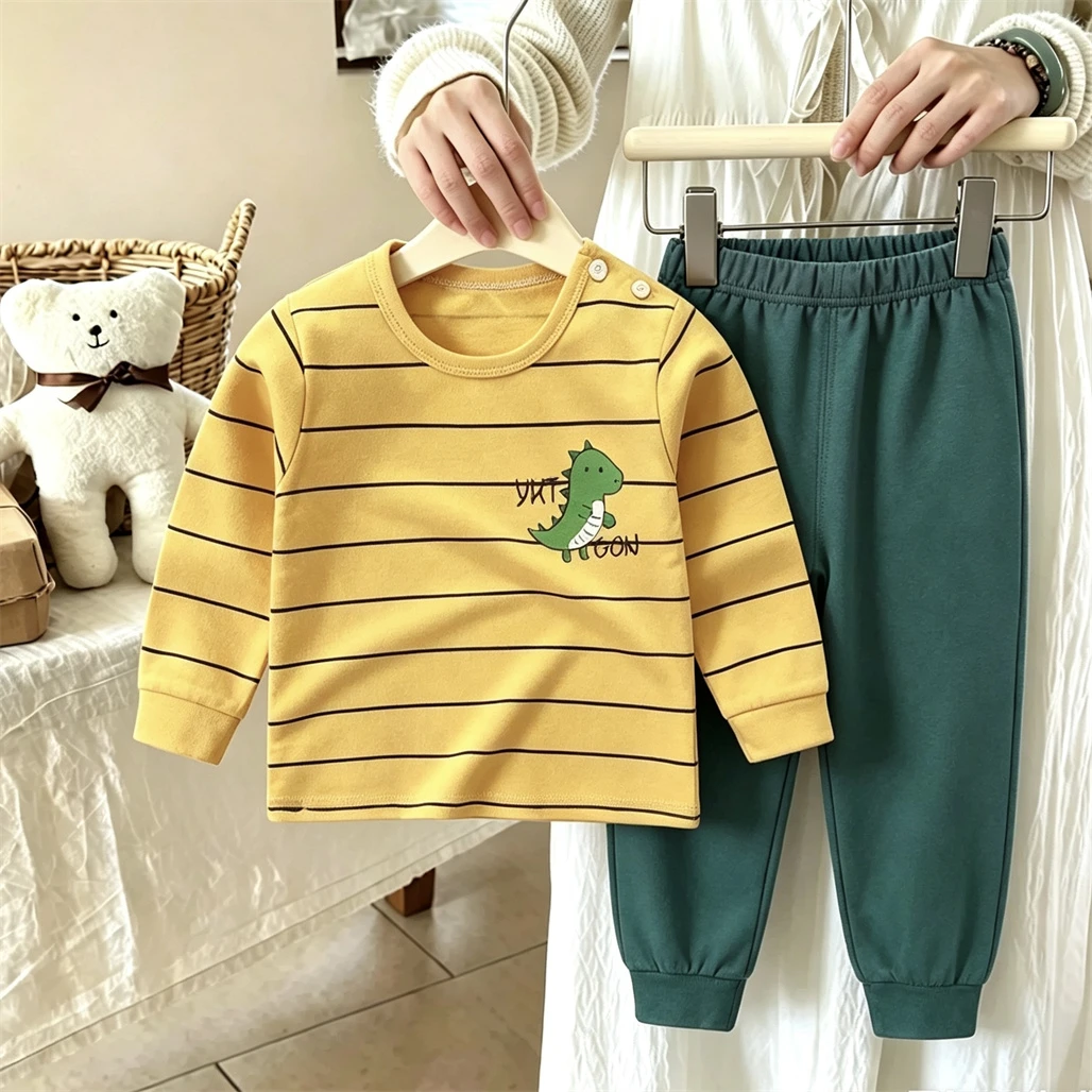 Long-sleeved Home Wear For Baby Boys Girls Spring Autumn Pajamas Tops+Pajamas Two Piece Set Infantil Casual Loose Clothes
