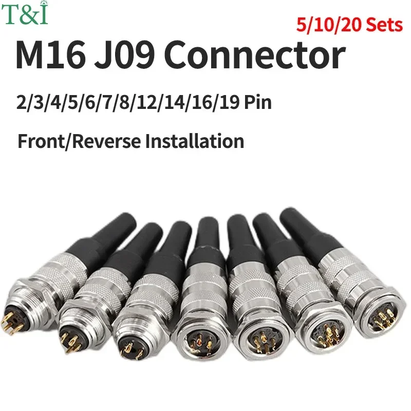 5/10/20sets Positive and Negative J09 Series Aviation Socket Plug M16-2 3 4 5 6 7 8 12 16 19 24 Pin Waterproof Connector