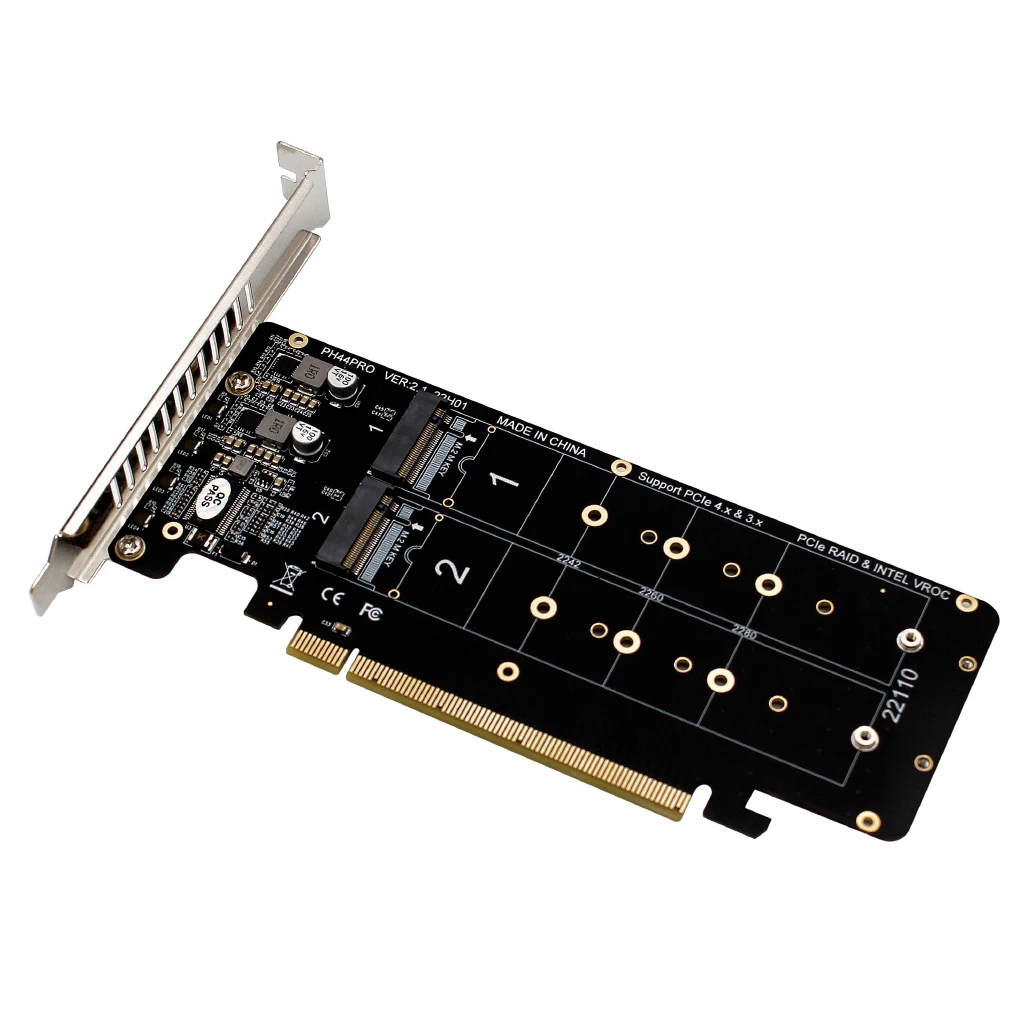 بطاقة PCIe إلى M2 Riser لـ NVME M.2 M-Key 2240 2260 2280 22110 SSD 2U PCI-E بطاقة توسيع 4-Bay RAID PCI Express محول