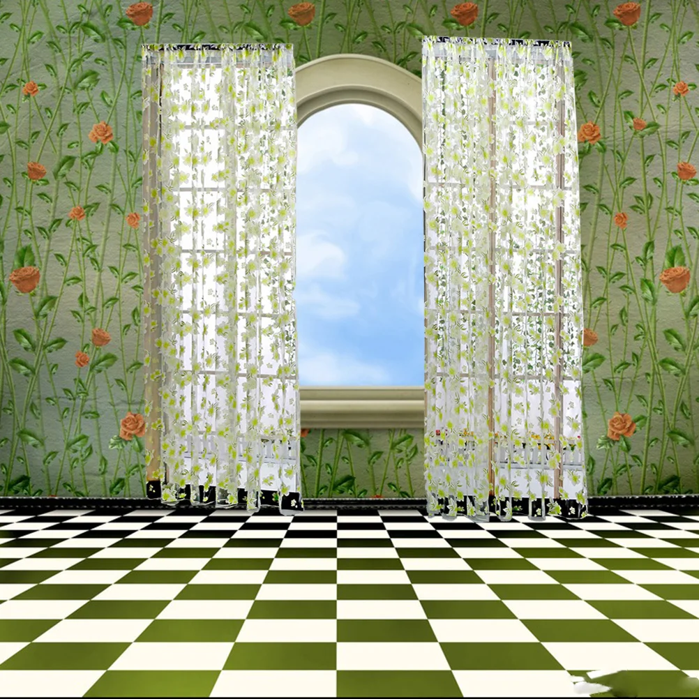 Rideaux de gaze pour fenêtre, 1x2m, fleurs de couleur claire, feuilles, élégants, pour chambre à coucher, salon, porte coulissante en verre