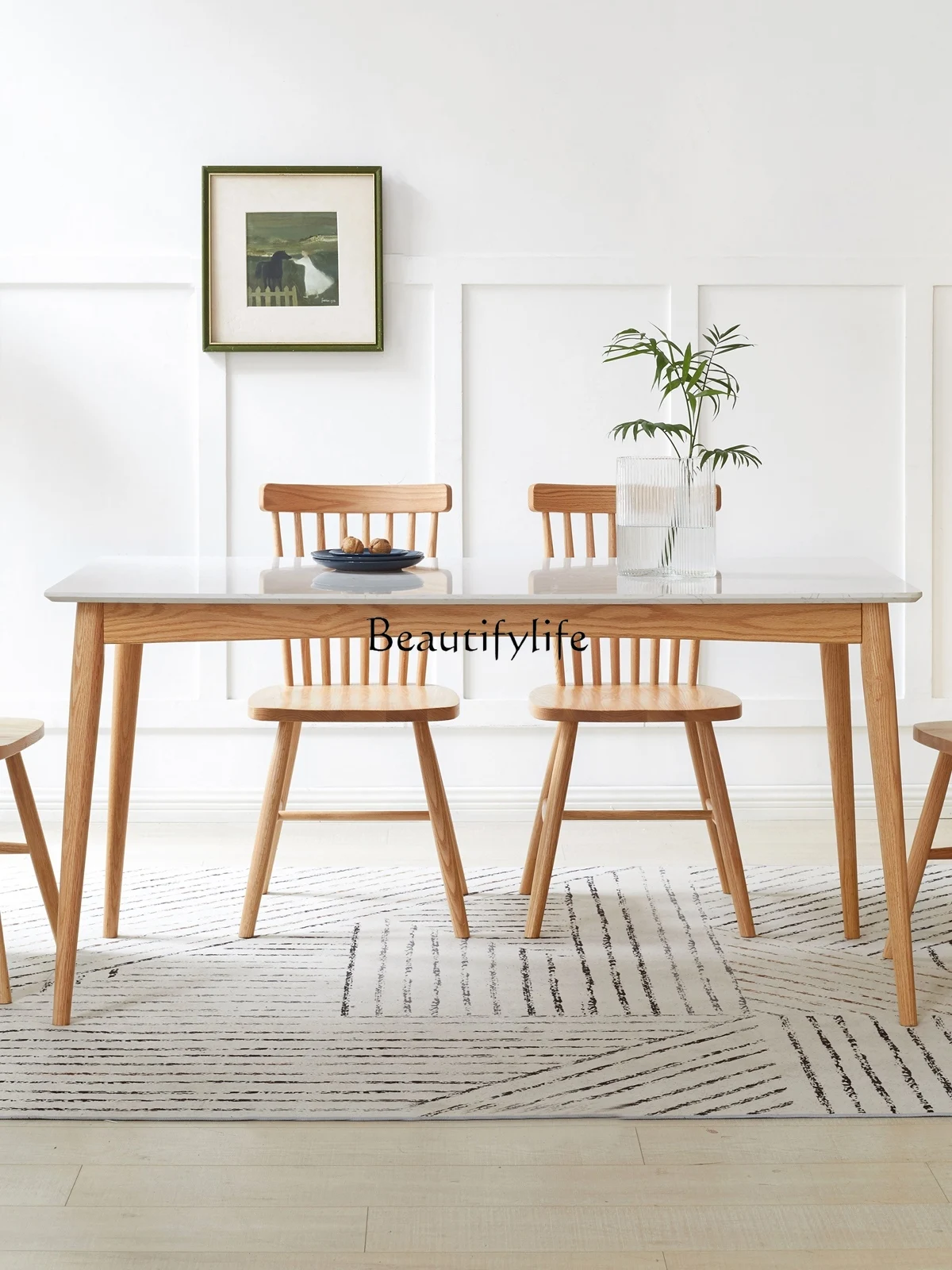 Solid Wood Dining Table Modern Minimalist Oak Dining Tables and Chairs Set Nordic