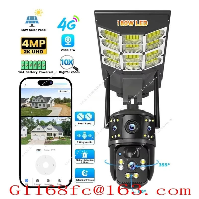 4MP Wireless 4g Dual Lens Solar Camera V380 Professional Outdoor Security 4g Sim Card CCTV Solar Street Light Camera