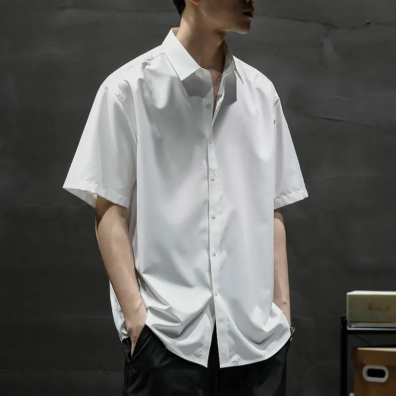 Business Casual Loose Fit Ice Silk Half Sleeve Shirt Thin Summer White Shirt No Ironing Required Short Sleeve Shirt