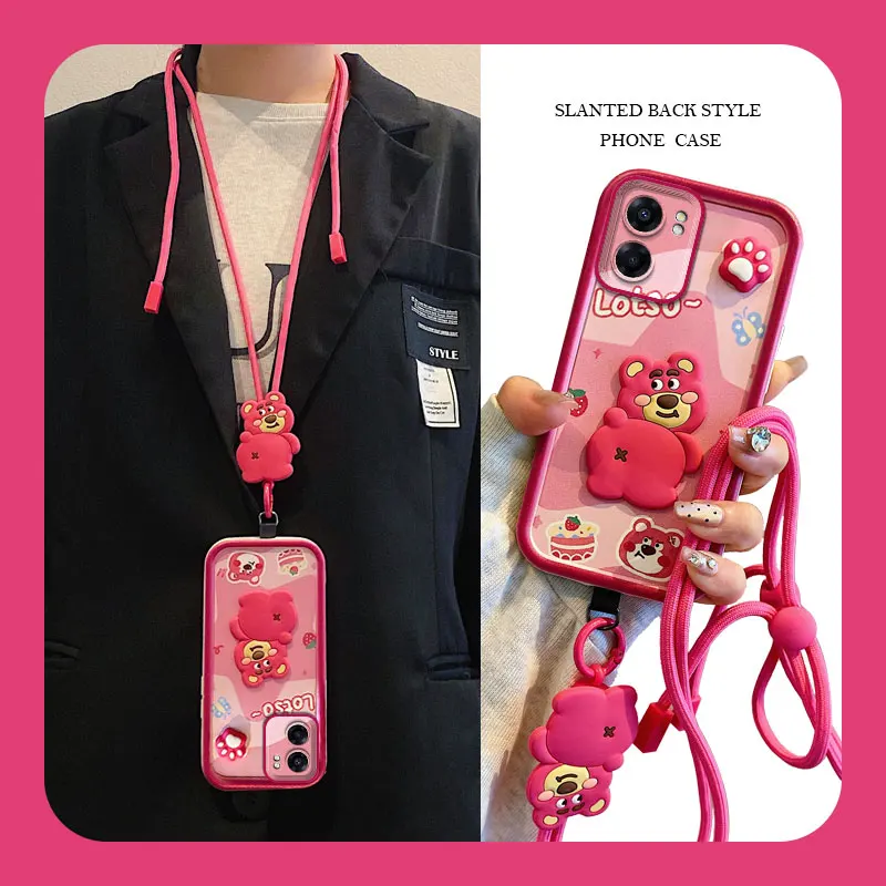 Crossbody Lanyard Phone Case For Honor 90 Smart Magic 5 Lite Play 8T 50 Plus 3D Cartoon Hello Kitty Kuromi Lotso Bear Soft Cover