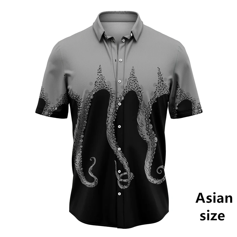 Vintage 3D Print Marine Animal Tentacle Pattern Shirts Men Women New Hawaiian Men's Shirts Creative Short Sleeve Tops Y2k Blouse