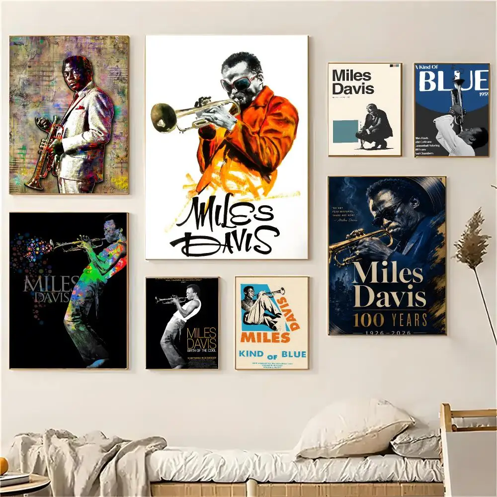 Miles Davis Musician Classic Jazz Poster Self-adhesive Living Room Bedroom Party Bar Decor Moisture-proof Fade-resistant HD