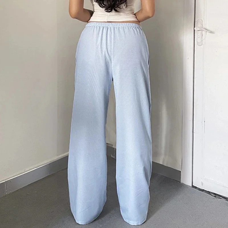 Casual Wide Leg Pants High Waist Drawstring Striped Patchwork Beach Holiday Loose Long For Women Summer Resort Travel Cozy Chic