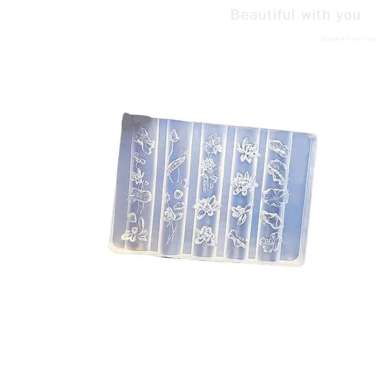 Molde de silicone para unhas de lótus, ferramenta de design de manicure transparente 3d, modelo de escultura ideal para arte em unhas com folhas de lótus diy
