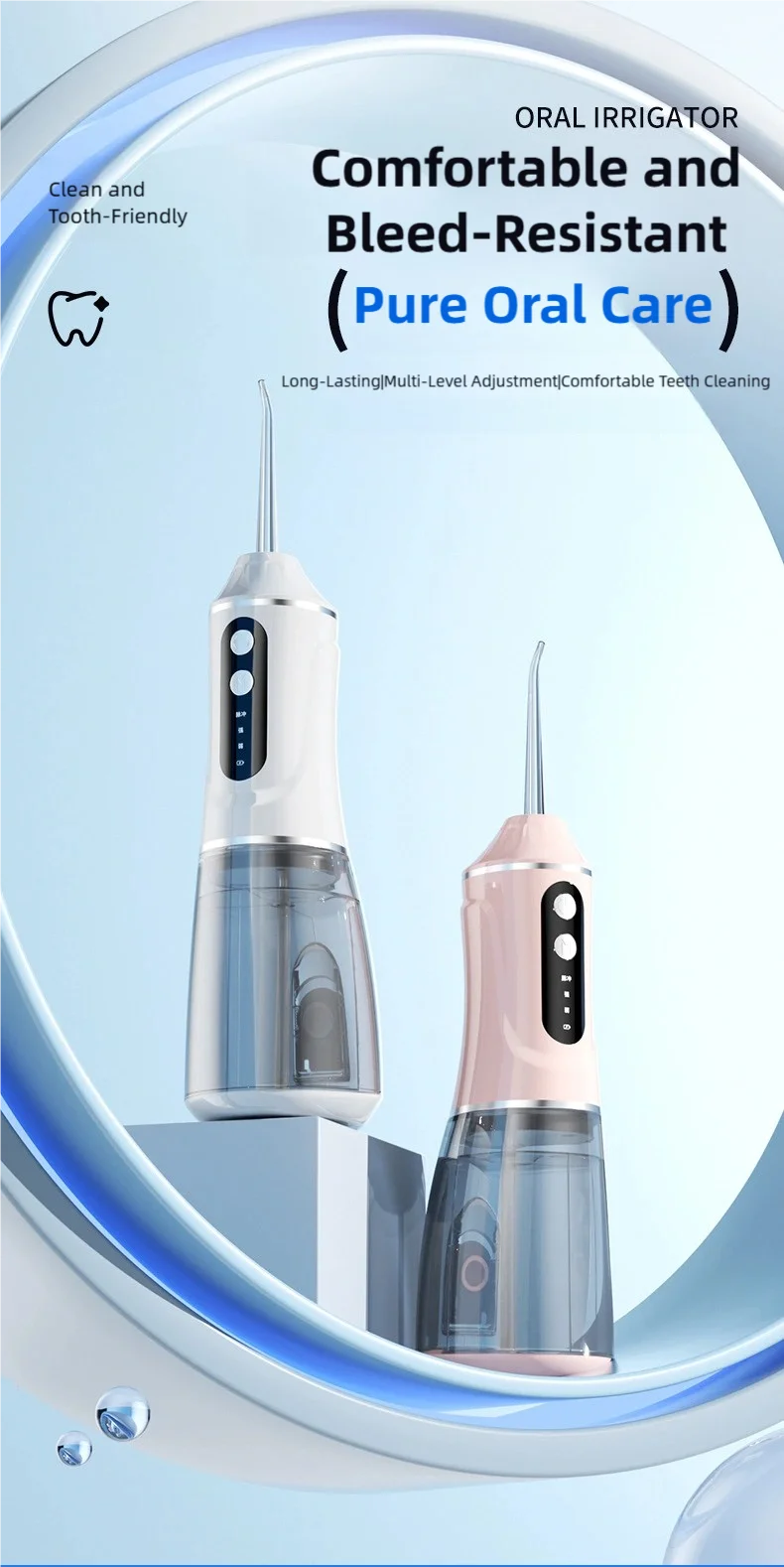 TINSOL Elektrischer Wasserflosser für Zähne, Drei Reinigungsmodi, Typ-C-Ladung, IP7 Wasserdicht, Wasserflosser für Zahnpflege – Detail 1