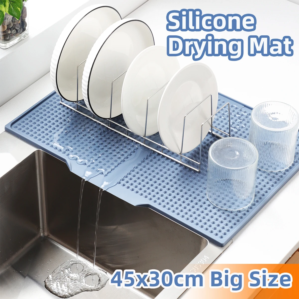 Drain mat soft silicone kitchen splash-proof dry mat 45*31cm heat-insulating non-slip dish drain mat