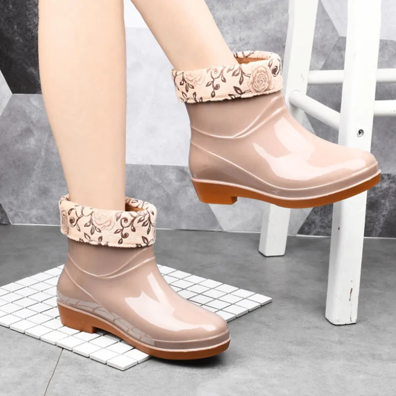 Women Ankle Rain Boots Waterproof Rubber Shoes Colorful Spring Autumn Ladies Waterproof Slip On Boot Shoes for The Rain No-slip