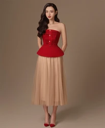 Customized Yipeisha Simple Modern Style Formal Evening Strapless A-line Button Draped s Bespoke Occasion Dresses