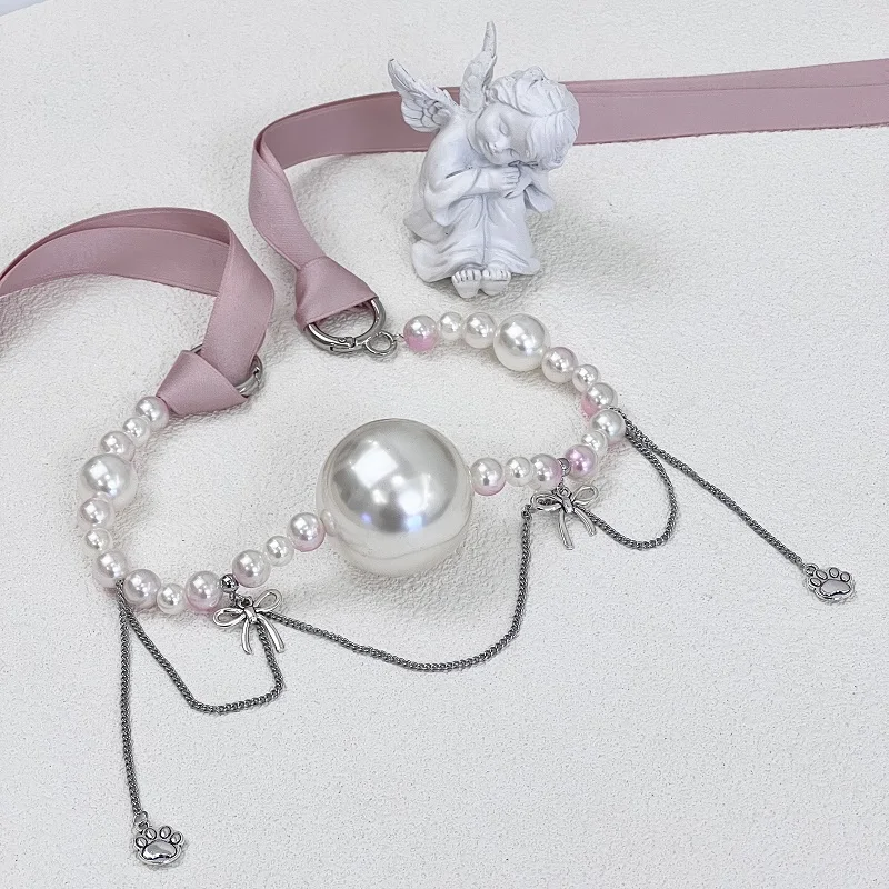 O Ring Gag Strap,Open Mouth Bite Gag Pearl Mouth Gag Pearl Mouth Ball Pink Bow Ribbon Choker