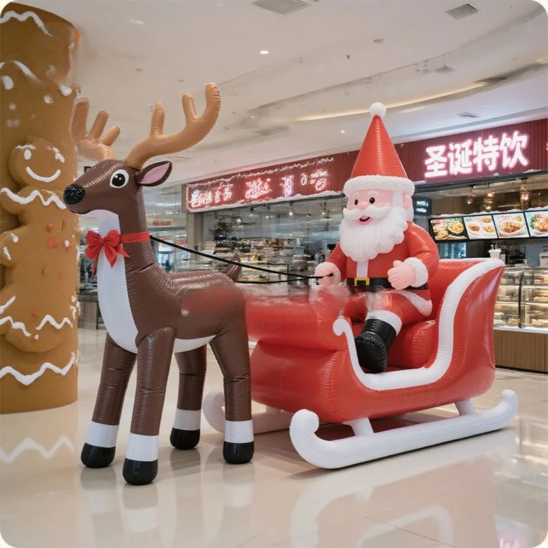 

Золотые большие рождественские надувные сани Санта-Клауса, модель 5 м, воздушные сани для рождественского украшения, фантастический уличный декор двора