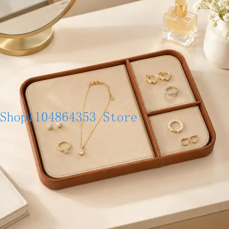 652F Raised Desktop Tray in Synthetic Leather with Separate Compartments for Keys, Jewelry, Earbuds and Wallets