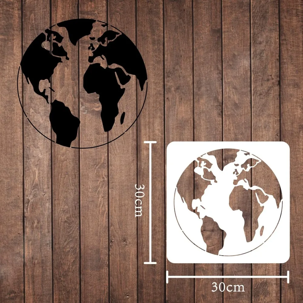 Earth Drawing Painting Stencils Template 11.8x11.8inch Plastic Stencils Decoration Square Reusable Stencils for Painting on Wood