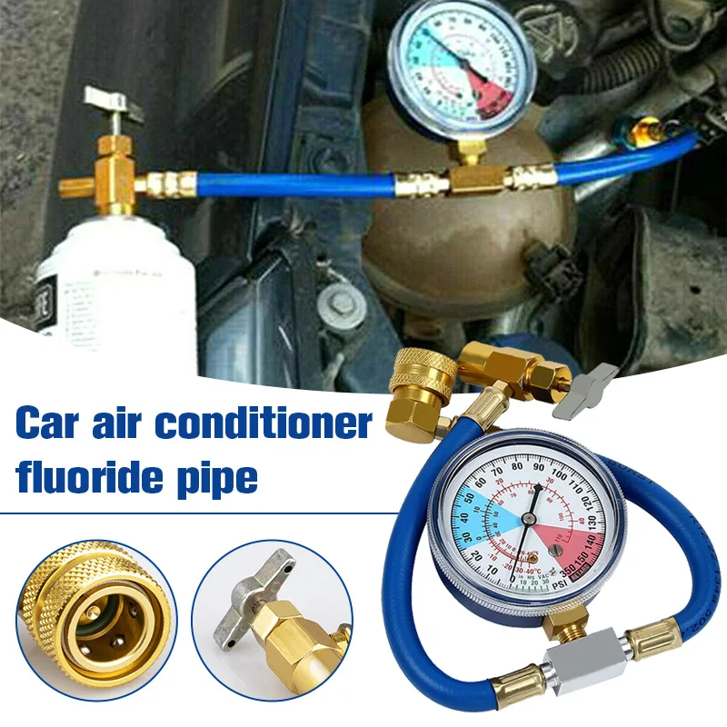 R134A A/C Car Air Conditioning Refrigerant Recharge Measuring Kit with Hose Gauge Instrument Refrigerant Pipe Auto Repair Tools