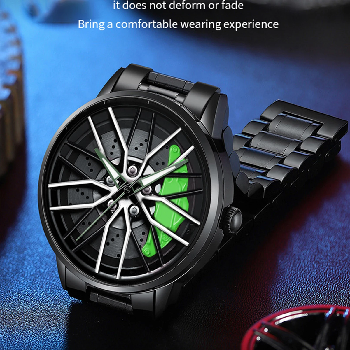 2024 New Men's Watch 42mm Rotating Dial Car Clock Stainless Steel Strap Fashion Sports Style 3Bar Quartz Movement Casual Watches