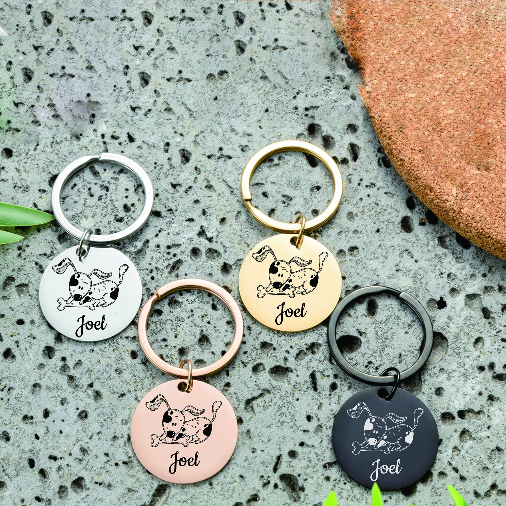 

1 pc Lazy dog enjoying bones Customized Name Laser Engraving Cat Tags Engraved Personalized Pet ID Tag For Pets
