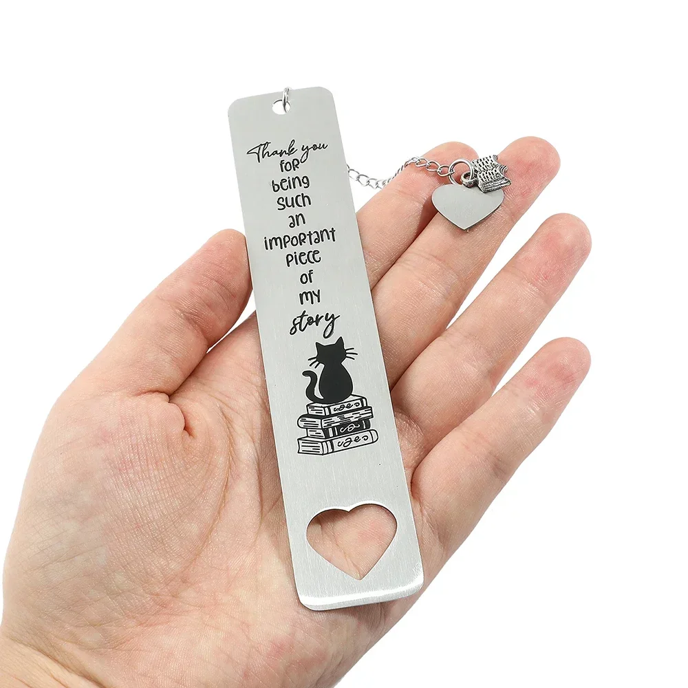 Marcador de citação inspiradora de gato em aço inoxidável “obrigado para ser um pedaço importante da minha história” presentes de marcador de metal