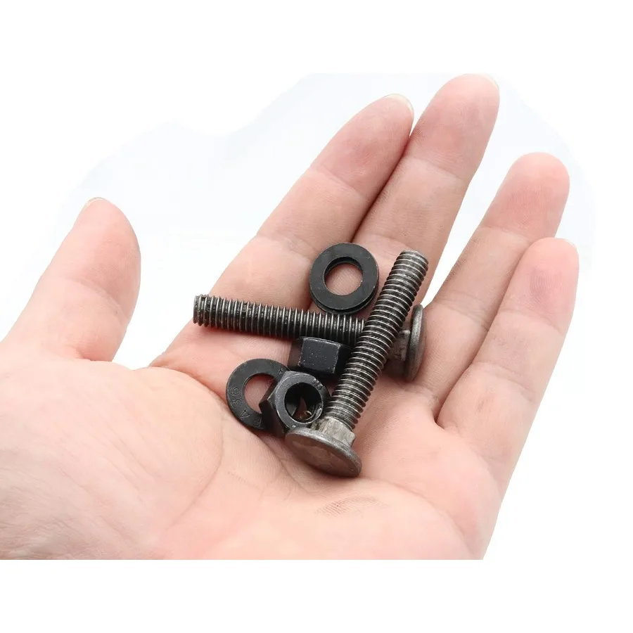 Kit assortimento di viti per bulloni per carrello da 10 set 5 bulloni a collo quadrato rotondo 1618 x 2 '' con dadi esagonali e rondelle piatte 45 #   Acciaio (Blac