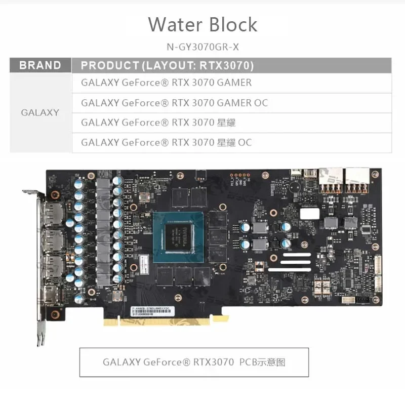 Bykski Water Block Use for GALAXY RTX3070 GAMER/RTX3070 GAMER OC/RTX3070/RTX3070 OC GPU Card / Copper Cooler N-GY3070GR-Xr