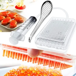 Kit de gastronomia molecular, conta-gotas de esferificação de caixa de fabricante de caviar, ferramentas de filtro de dispensador de molho de ovo de 96 furos com seringa de colher