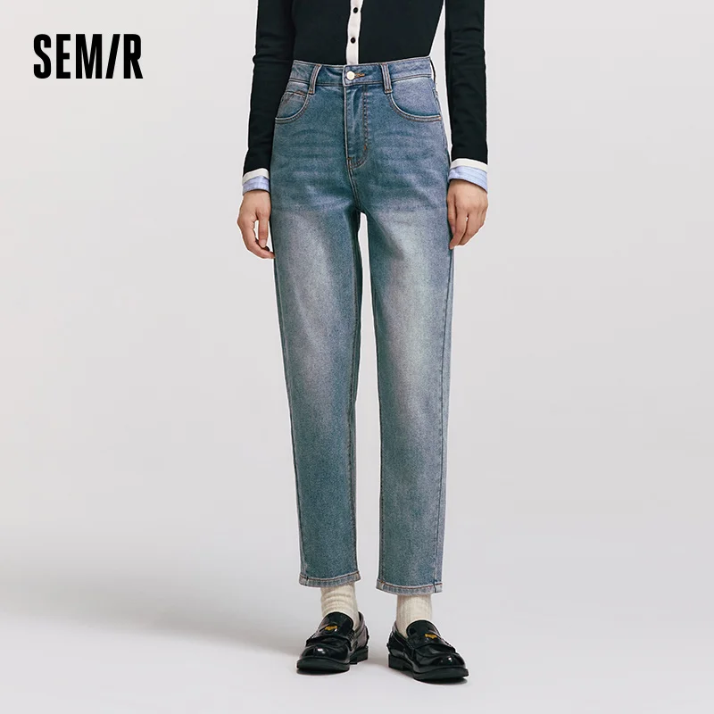 

Semir Women's 2025 New Winter Brushed Jeans - Vintage Washed Tapered Denim Pants | Loose Long Fit Style