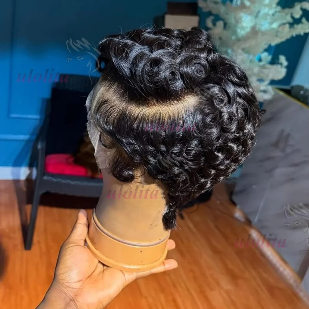 Chioma Lockige Pixie-Cut-Perücke 13X4 Full Lace Frontal Perücke Kurzer Bob Echthaarperücken für Frauen Kleberlose Lace-Perücke mit vorgezupftem Haaransatz – Detail 3