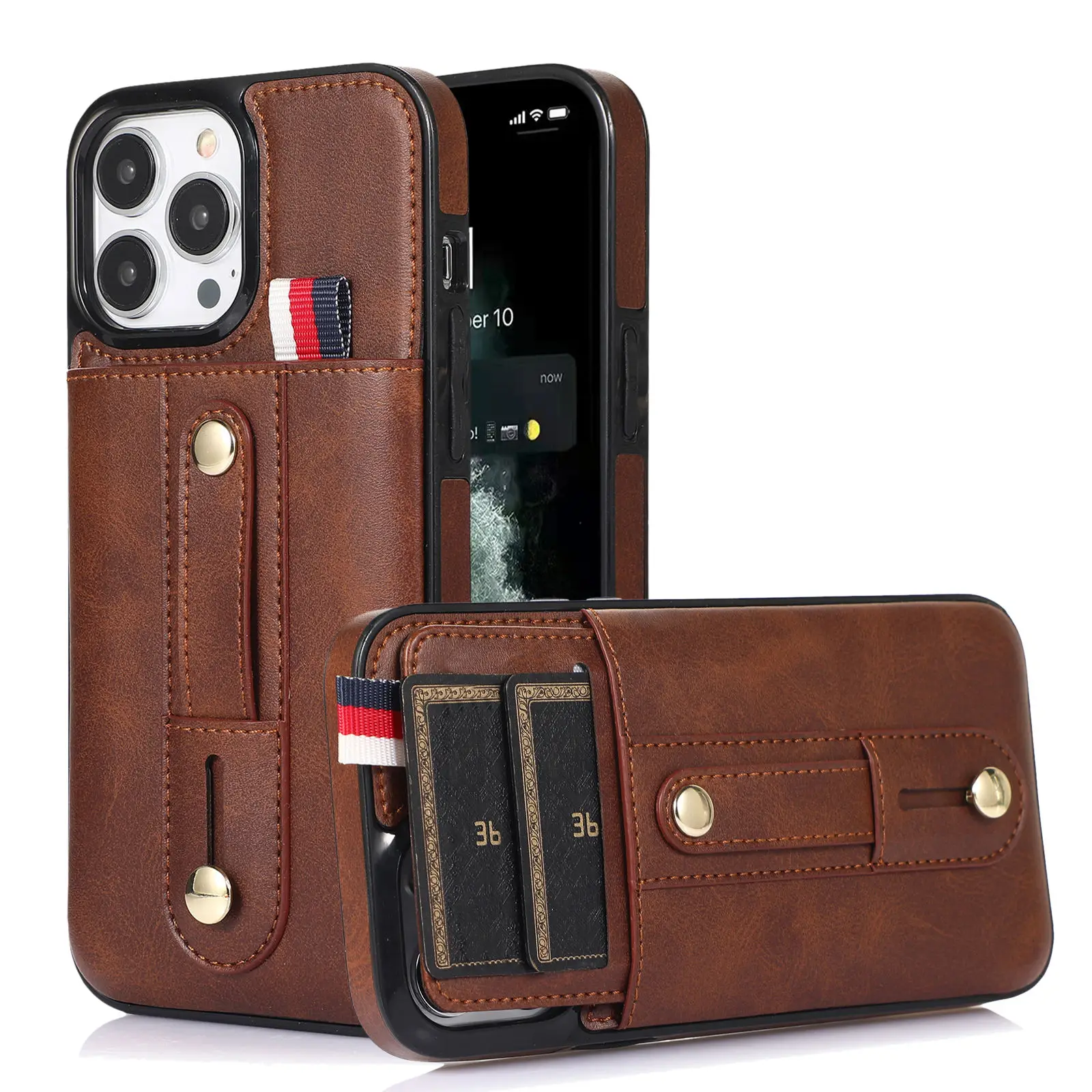 

Business Demeanor Leather Case for iPhone 7 8 Plus SE 2022 XR XS Max with Card Slots and Loop Strap Drop Protection Cover