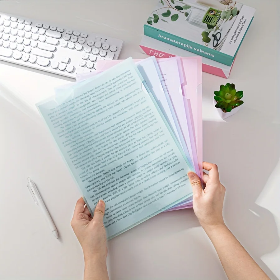 8pcs Clear Document Folder L-Type Plastic Folder Copy Safe Project Pocket US Letter/ A4 Size in Transparent Color File Organizer