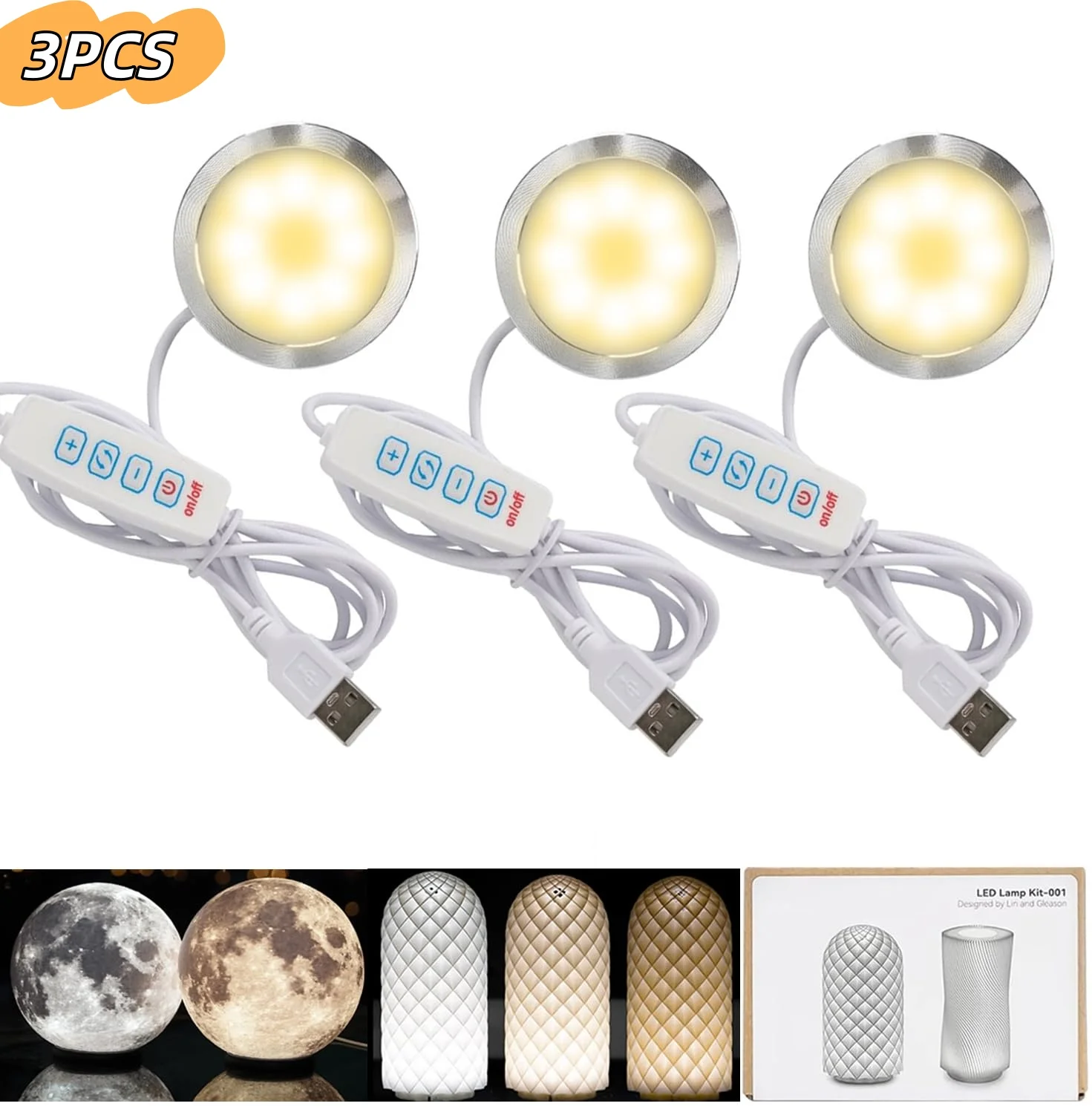 3Pcs durable LED Lamp Kit 001 Three Colors for Bambu Lab Makerworld 3D Printed DIY Hardware Model Spare Parts 5V USB Powered