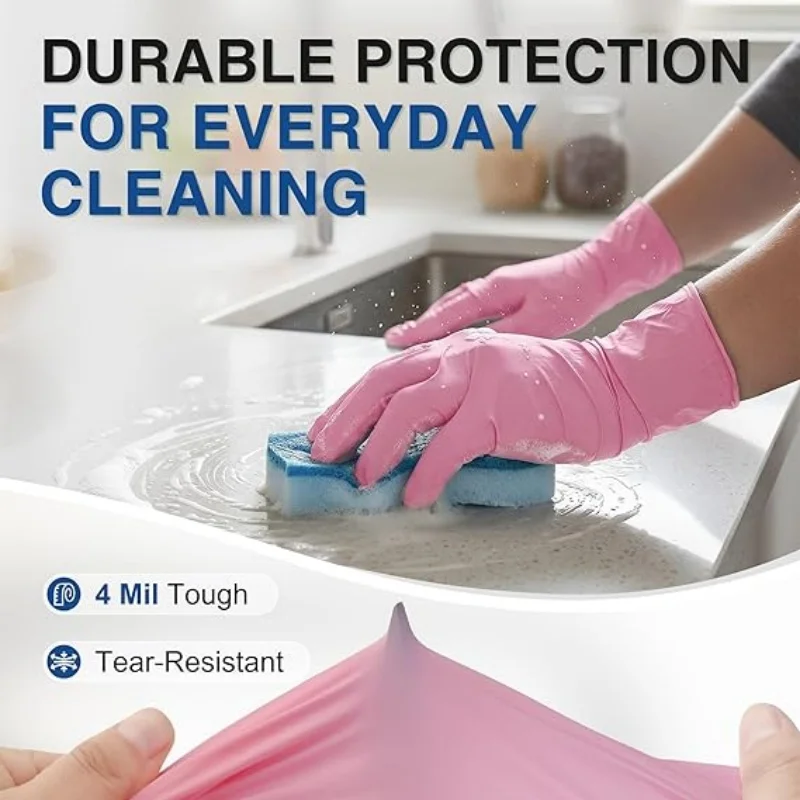 Pink Nitrile Disposable Gloves for Household Cleaning Working Kitchen Gardening Dishwashing Latex Free Nail Salon Tattoo Gloves view 3