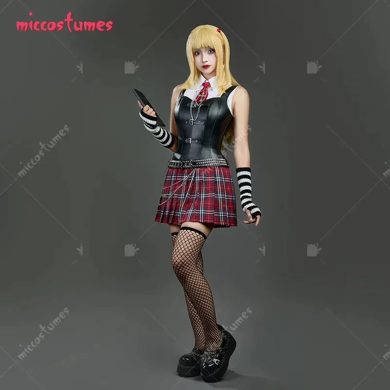 

haikyuu Women's Misa Costume Shirt Vest Set with Red Plaid Skirt and Waist Chain Halloween Cosplay Costumesv;2,r'6;t.